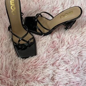 EGO Glossy Black Strappy Heels